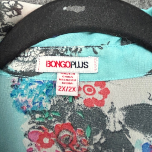 Skull Bongo Plus Blue Sheer Gold Button Top Sz 2X Halloween Day Of The Dead - Picture 9 of 16